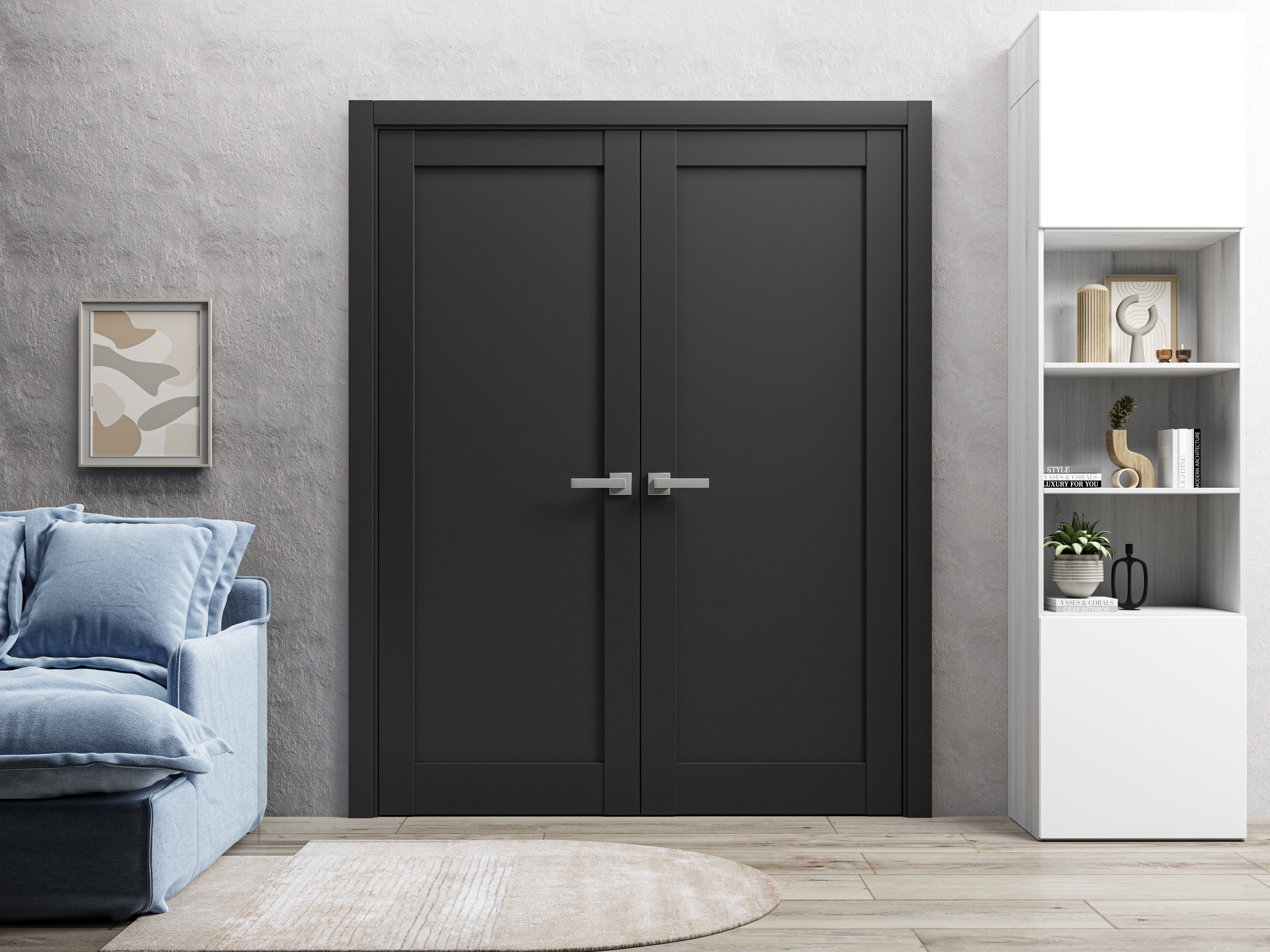 SARTODOORS Quadro Paneled Solid French Double Black Doors | Wayfair
